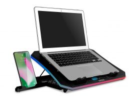 Krom presenta Kooler una base refrigeradora RGB para portátil con soporte para móvil