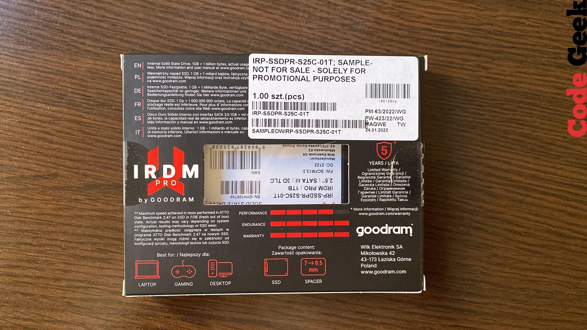 GoodRam SSD IRDM Pro Gen 2 1TB SATA III 2.5"- Review en Español
